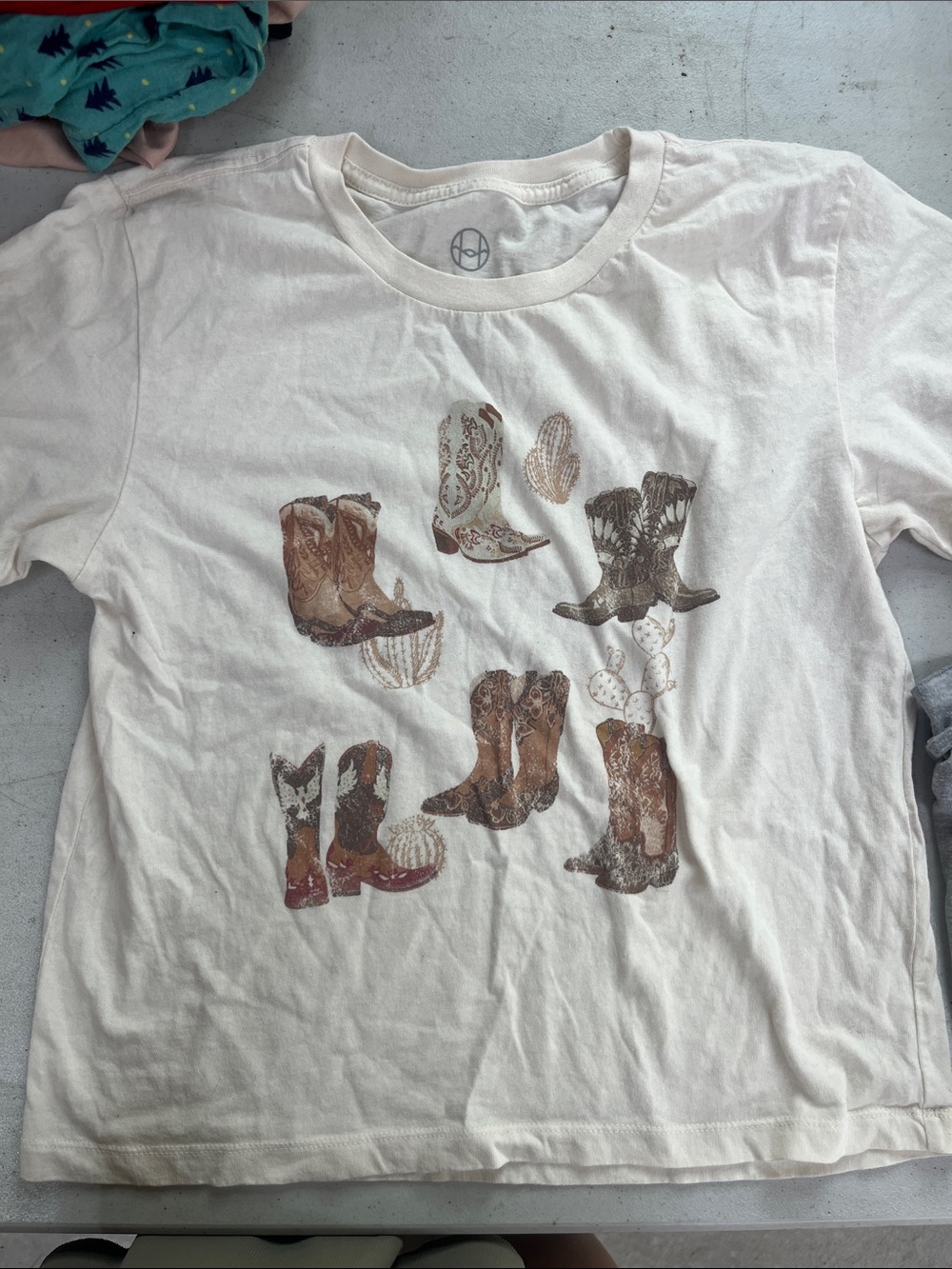 Women’s Cream Short-Sleeve Tee with Brown Cowboy Boot Graphic by Unknown Brand